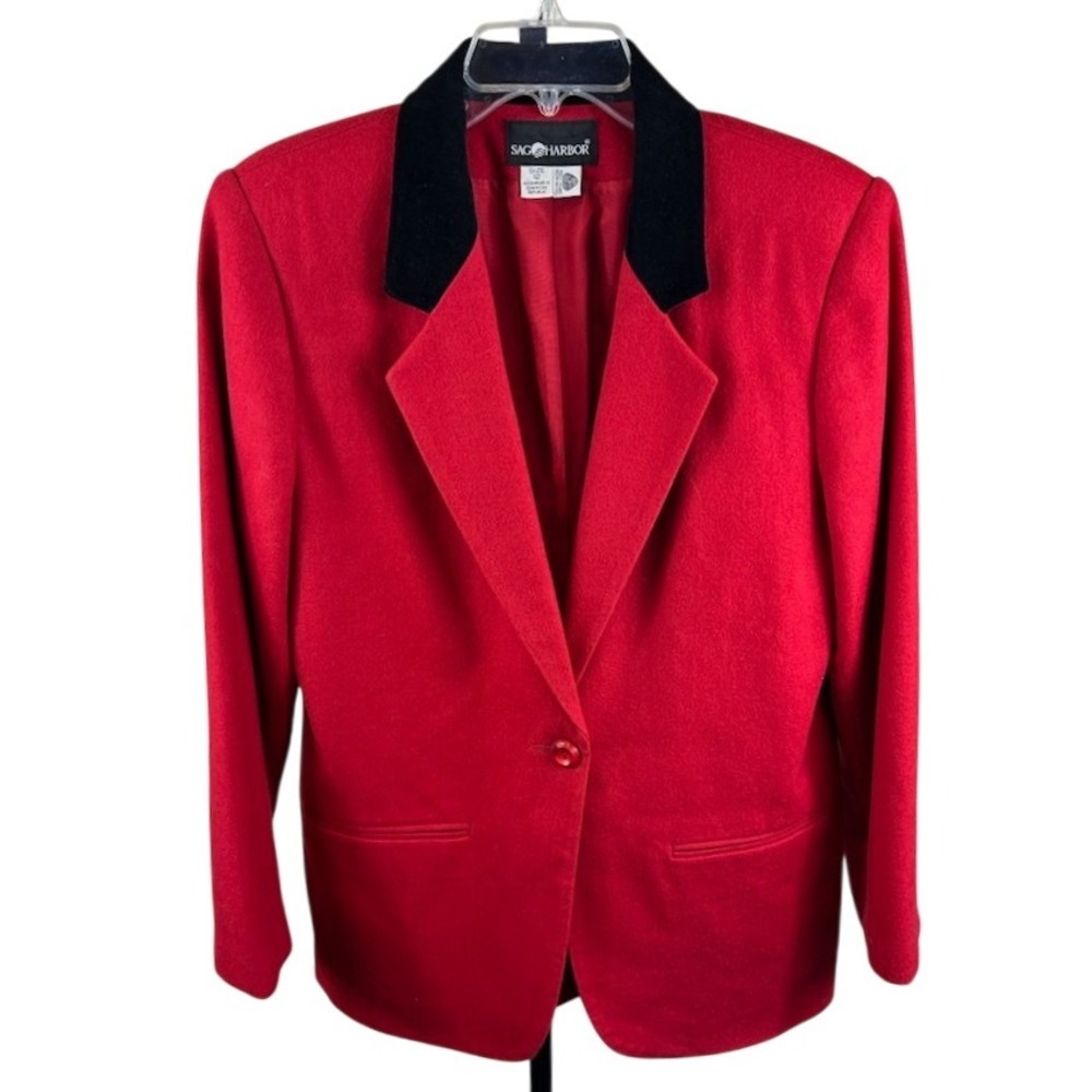 Vintage Sag Harbor Red Blazer Velvet Collar‎ 100% Wool Career Jacket Size 12
